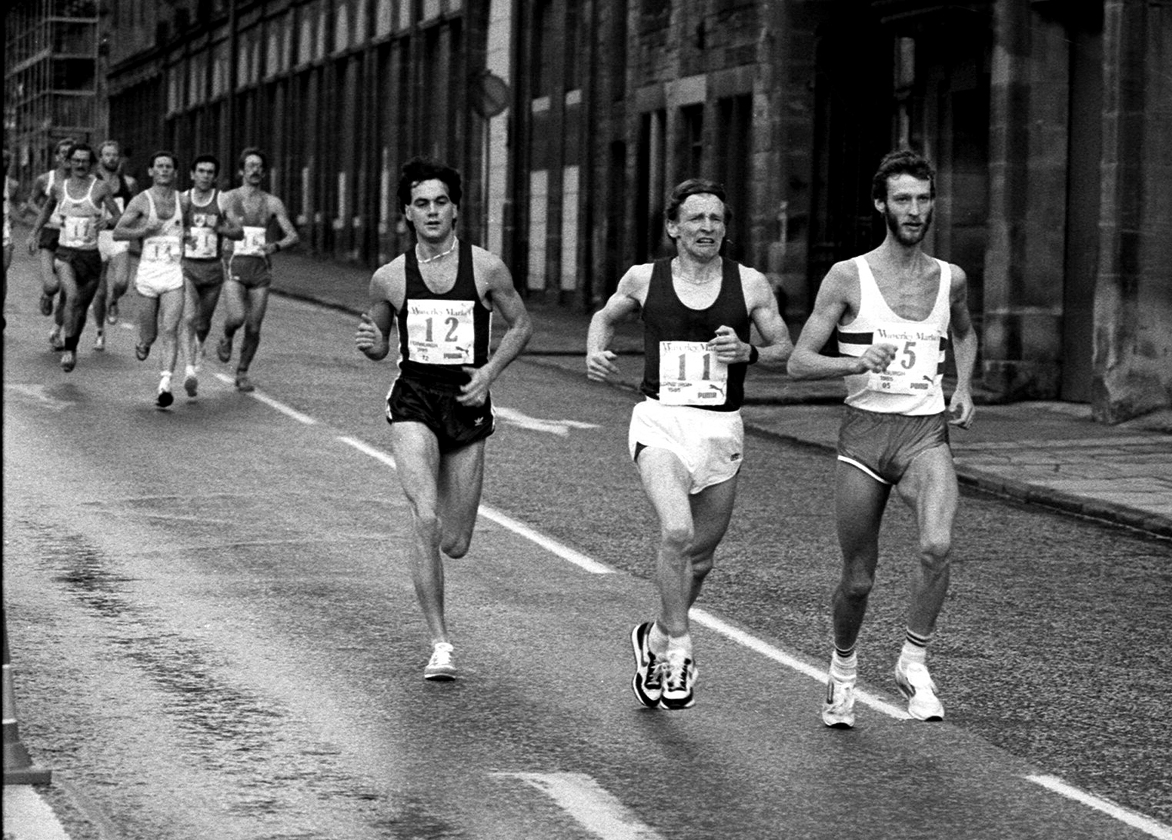 M Carroll, M McNaught, E Cameron, Edin Marathon, 1985. Ph-G MacIndoe