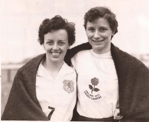 Aileen Lusk (Scottish crosscountry champion and mile record holder) and Diane Leather (English CC Champion and mile record holder)